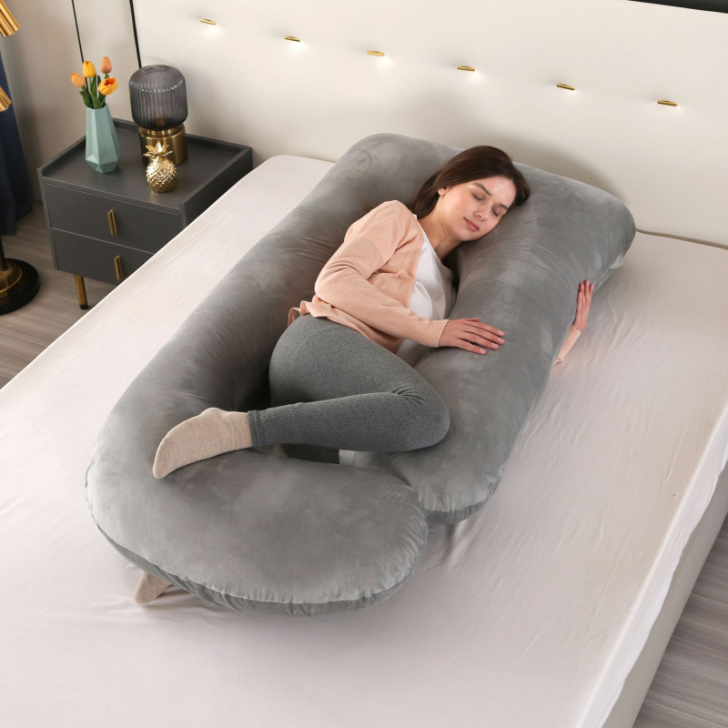 G-formas grūtniecības spilvens sāņajam gulēšanai, samta audums, pildījums poliestera šķiedra, noņemams pārvalks, 3,15 kg