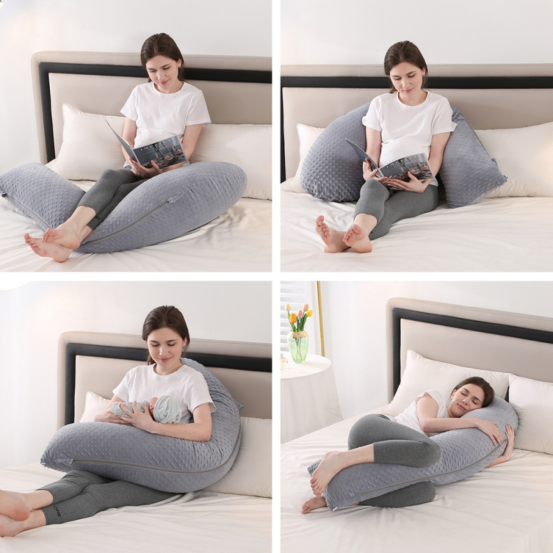 Adīti J formas grūtnieču spilvens ar vidukļa atbalstu, poliestera šķiedras pildījums, svars 1,9 kg, pielāgošana pieejama