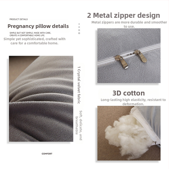 U-образна бременна възглавница за странично спане със поддръжка на корема и гърба, мек плюшен калъф, пълнеж от полиестерни влакна, персонализируема, модерен минималистичен стил