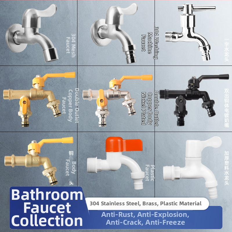 Kran za perilicu i kupaonu — 304 nehrđajući čelik / mesing / plast, dvostruki izlaz, debela konstrukcija, otporan na eksplozije