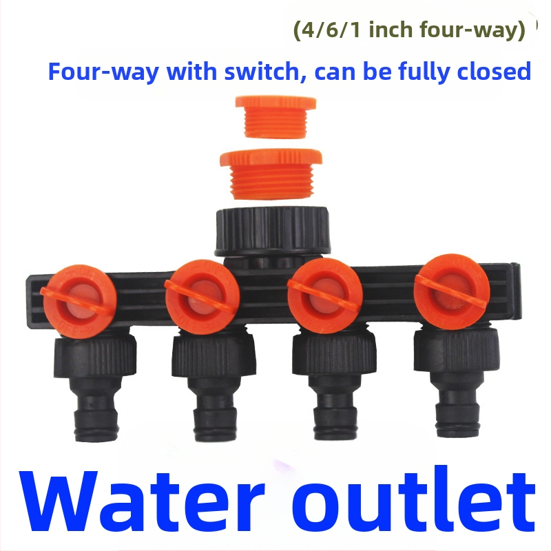 Deo пластмасов водопроводен разпределител за вода – 1 към 4 разпределител с превключвател за градинско напояване