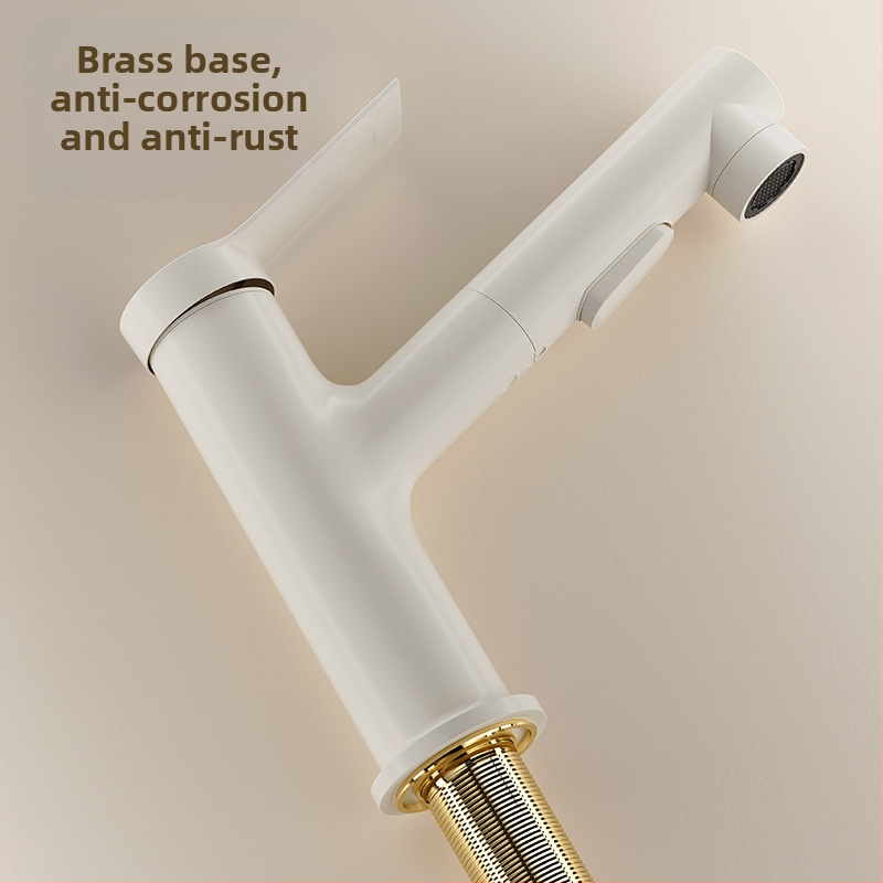 Кран за баня с прибиращ се спрей за мивка, горещо и студено, неръждаема стомана SUS33, керамичен клапан, 0-90°C, 0.8-1.2 MPa