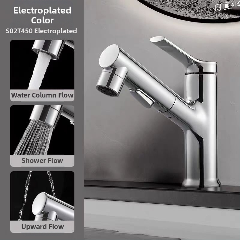 Praustuvo maišytuvo su ištraukiamu purkštuvu, karštas ir šaltas, nerūdijančio plieno SUS33, keraminis vožtuvo korpusas, 0-90°C, 0.8-1.2 MPa