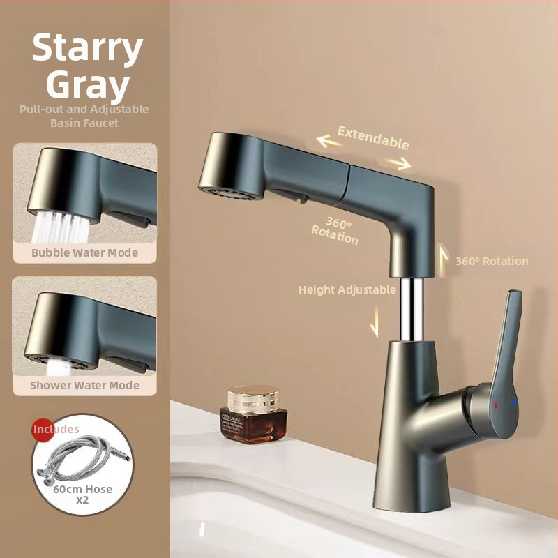 Praustuvo maišytuvo su ištraukiamu purkštuvu, karštas ir šaltas, nerūdijančio plieno SUS33, keraminis vožtuvo korpusas, 0-90°C, 0.8-1.2 MPa