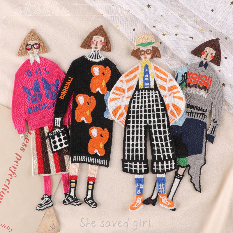 Patch κεντήματος διαλυόμενο στο νερό με εικόνα κοριτσιού για ρούχα και αξεσουάρ