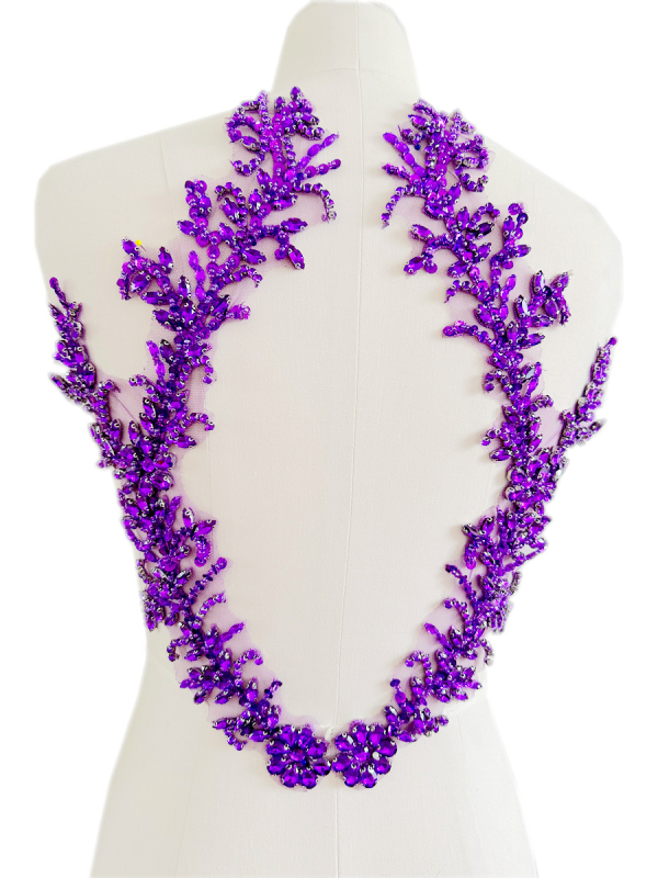 Patch pentru haine cu mărgele acrilice și paiete, decor floral pe spate din plasă, accesorii DIY, Primăvara 2023, Qingdao