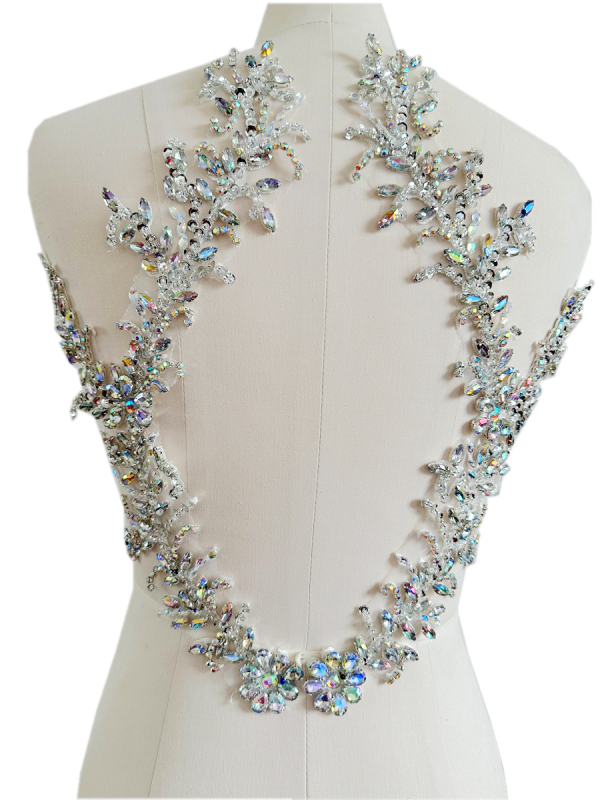 Patch pentru haine cu mărgele acrilice și paiete, decor floral pe spate din plasă, accesorii DIY, Primăvara 2023, Qingdao