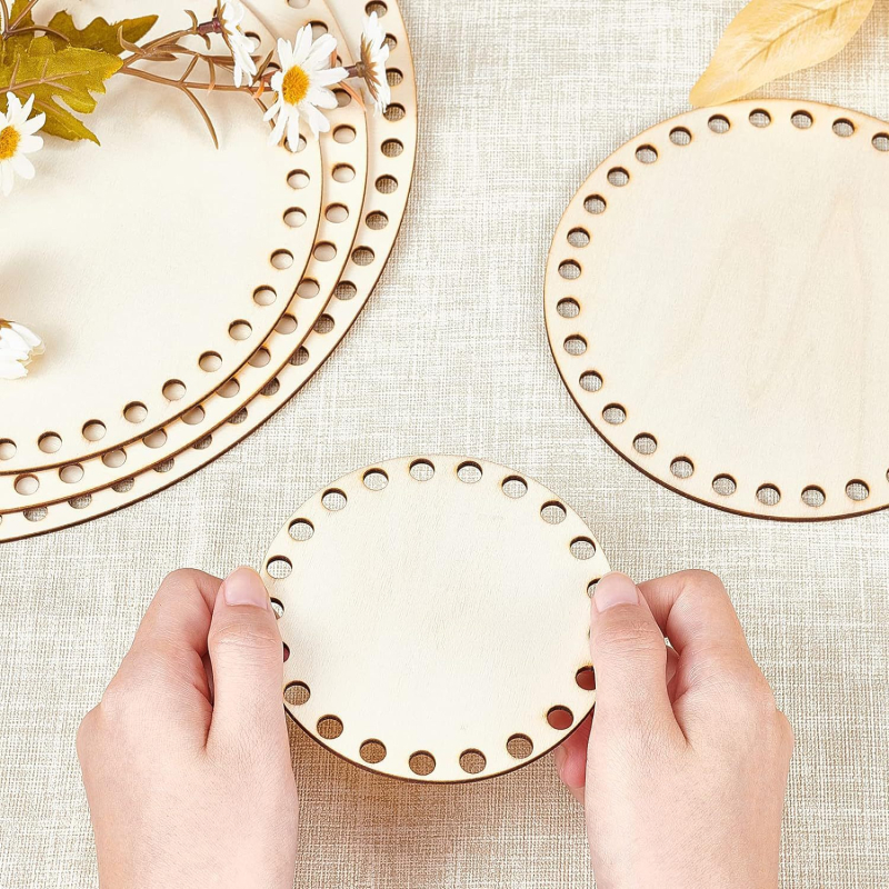 Drvena okrugla podloga za torbu – DIY baza za pohranu, prirodni materijal, moderni minimalistički stil