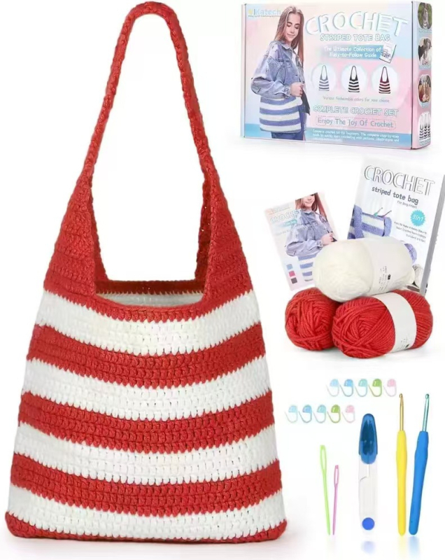 Set materijala za vunenu torbicu kukicom (Woolen yarn, semi-worsted, stranded yarn, Crochet material package, Braiding)