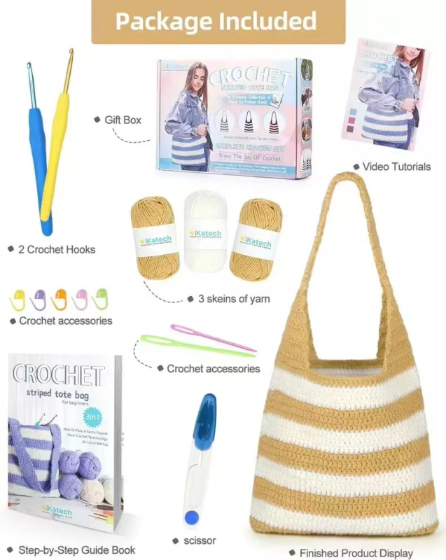 Set materijala za vunenu torbicu kukicom (Woolen yarn, semi-worsted, stranded yarn, Crochet material package, Braiding)