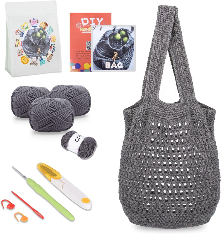 Set materijala za vunenu torbicu kukicom (Woolen yarn, semi-worsted, stranded yarn, Crochet material package, Braiding)