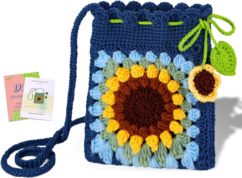 Set materijala za vunenu torbicu kukicom (Woolen yarn, semi-worsted, stranded yarn, Crochet material package, Braiding)