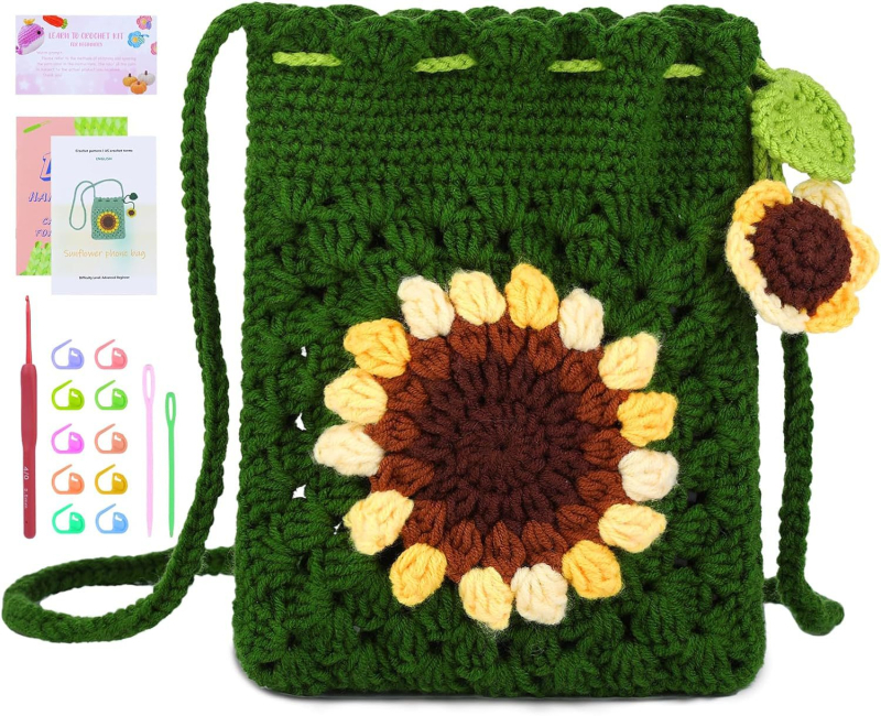 Set materijala za vunenu torbicu kukicom (Woolen yarn, semi-worsted, stranded yarn, Crochet material package, Braiding)