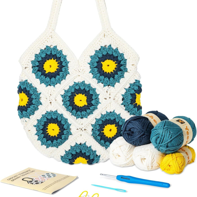 Set materijala za vunenu torbicu kukicom (Woolen yarn, semi-worsted, stranded yarn, Crochet material package, Braiding)