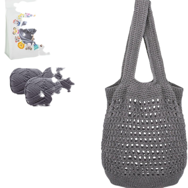 Set materijala za vunenu torbicu kukicom (Woolen yarn, semi-worsted, stranded yarn, Crochet material package, Braiding)
