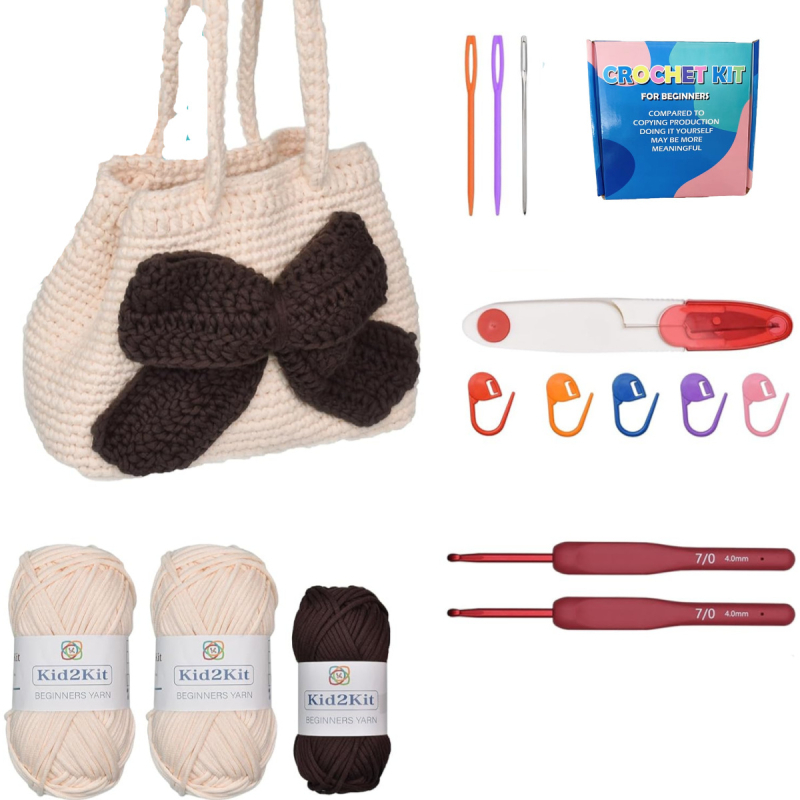 Set materijala za vunenu torbicu kukicom (Woolen yarn, semi-worsted, stranded yarn, Crochet material package, Braiding)