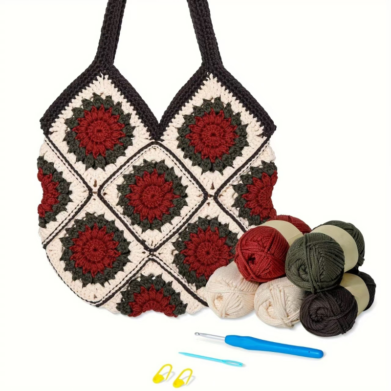 Set materijala za vunenu torbicu kukicom (Woolen yarn, semi-worsted, stranded yarn, Crochet material package, Braiding)