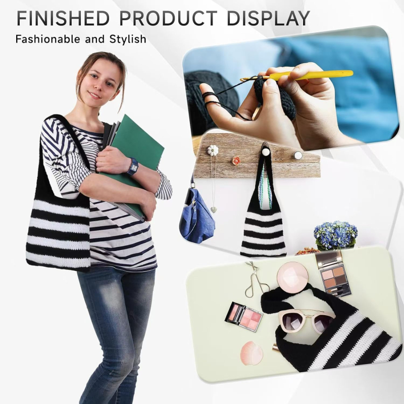 Set materijala za vunenu torbicu kukicom (Woolen yarn, semi-worsted, stranded yarn, Crochet material package, Braiding)