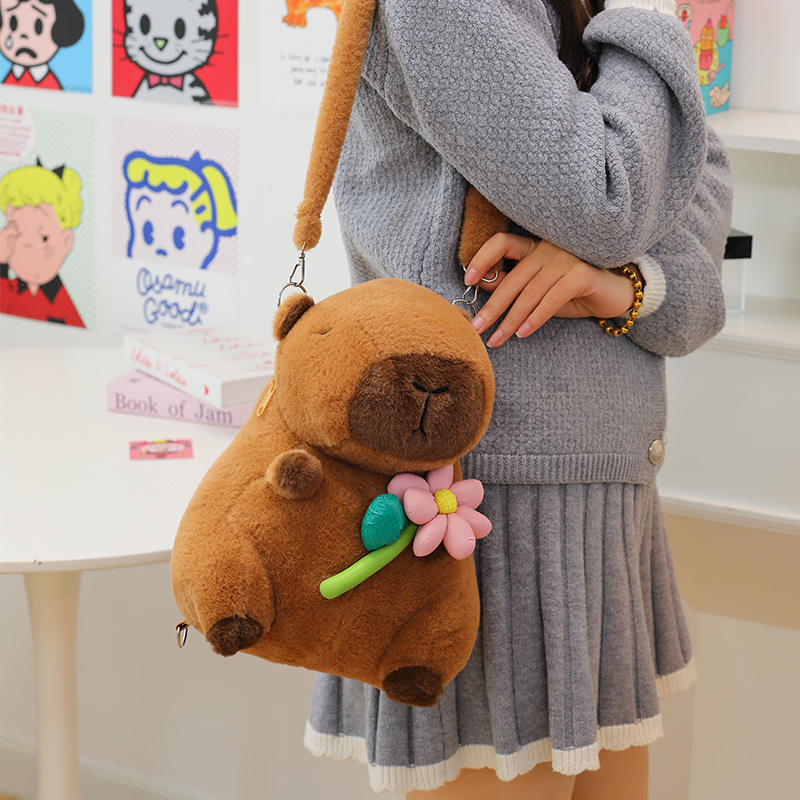 Kapibara kuprinė, pūkli žaislas, didelė talpa, PP medvilnės užpildas, paaugliams 7–14 metų