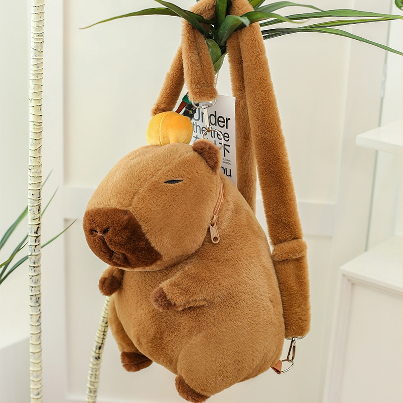 Kapibara kuprinė, pūkli žaislas, didelė talpa, PP medvilnės užpildas, paaugliams 7–14 metų