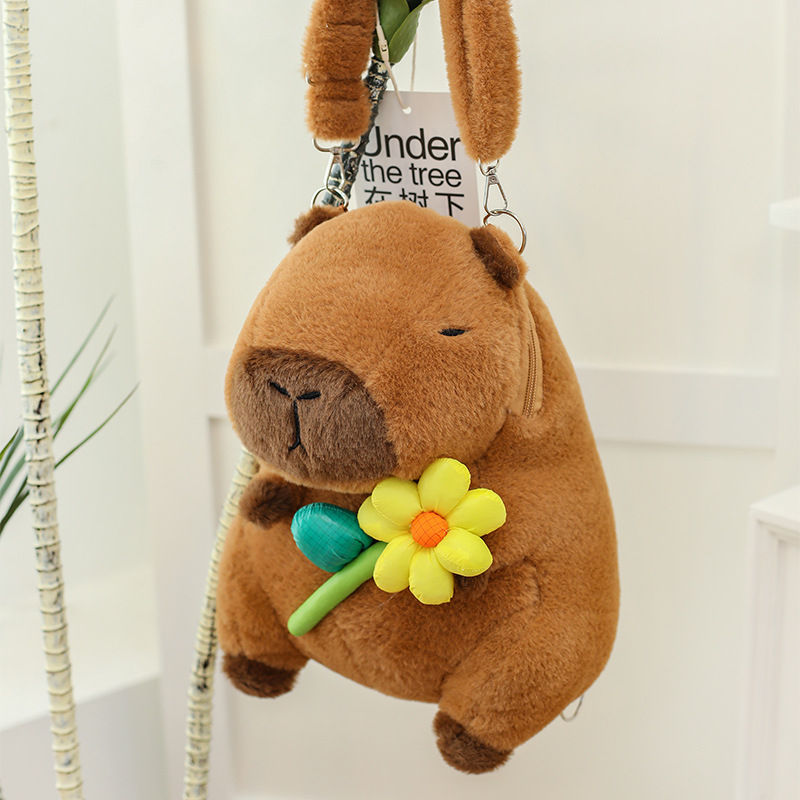 Kapibara kuprinė, pūkli žaislas, didelė talpa, PP medvilnės užpildas, paaugliams 7–14 metų