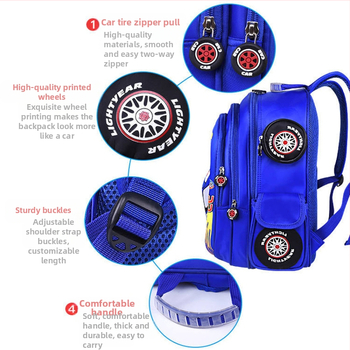 3D раница за начално училище за ученици от 1-2 клас, с картина на автомобил, голям капацитет, найлонова материя