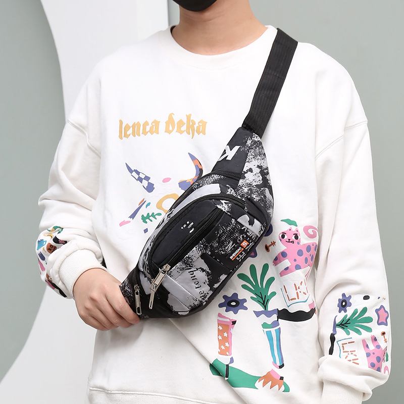 Ανδρική καμβά crossbody τσάντα με φερμουάρ, σχήμα dumpling, μία λουρί, εσωτερική τσέπη