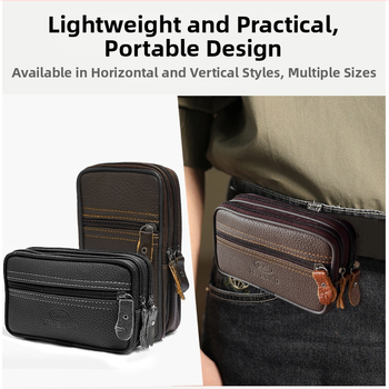 Ανδρική ζώνη τσάντα για κινητό, PU δέρμα, φερμουάρ, κατακόρυφη τετράγωνη μορφή, μοντέλο 2345