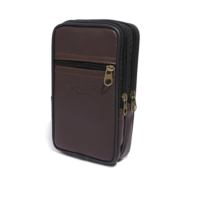 Ανδρική ζώνη τσάντα για κινητό, PU δέρμα, φερμουάρ, κατακόρυφη τετράγωνη μορφή, μοντέλο 2345