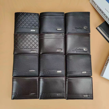 Мъжки портфейл с множество карти, голям капацитет, къс дизайн и клип за билети (PU leather, 2-fold, business commute, solid color, polyester lining)
