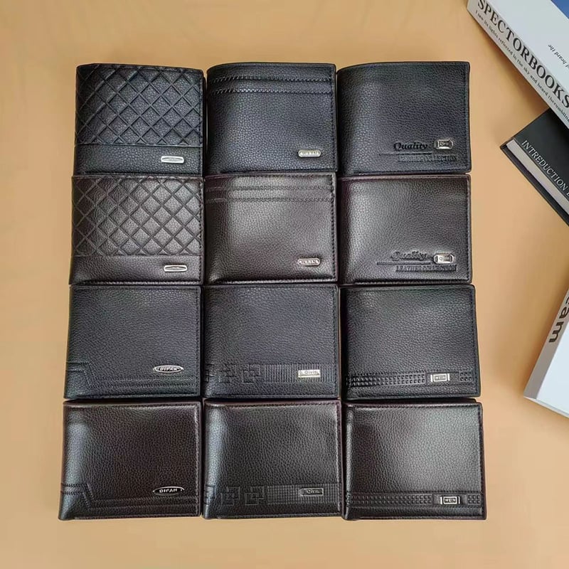 Мъжки портфейл с множество карти, голям капацитет, къс дизайн и клип за билети (PU leather, 2-fold, business commute, solid color, polyester lining)