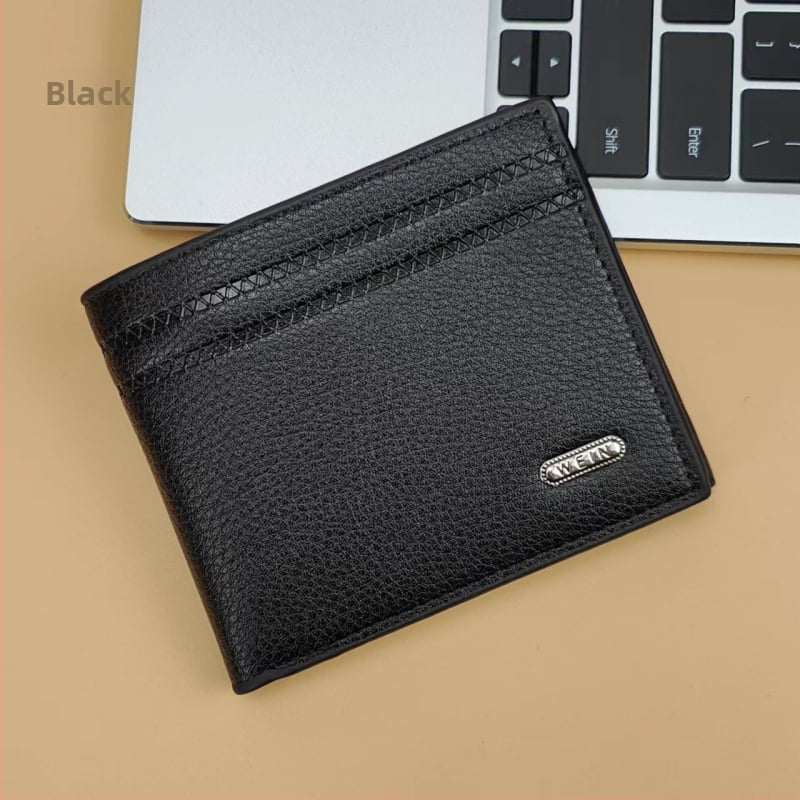 Мъжки портфейл с множество карти, голям капацитет, къс дизайн и клип за билети (PU leather, 2-fold, business commute, solid color, polyester lining)