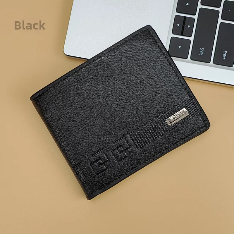 Мъжки портфейл с множество карти, голям капацитет, къс дизайн и клип за билети (PU leather, 2-fold, business commute, solid color, polyester lining)