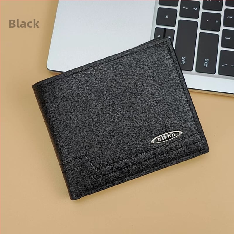 Мъжки портфейл с множество карти, голям капацитет, къс дизайн и клип за билети (PU leather, 2-fold, business commute, solid color, polyester lining)