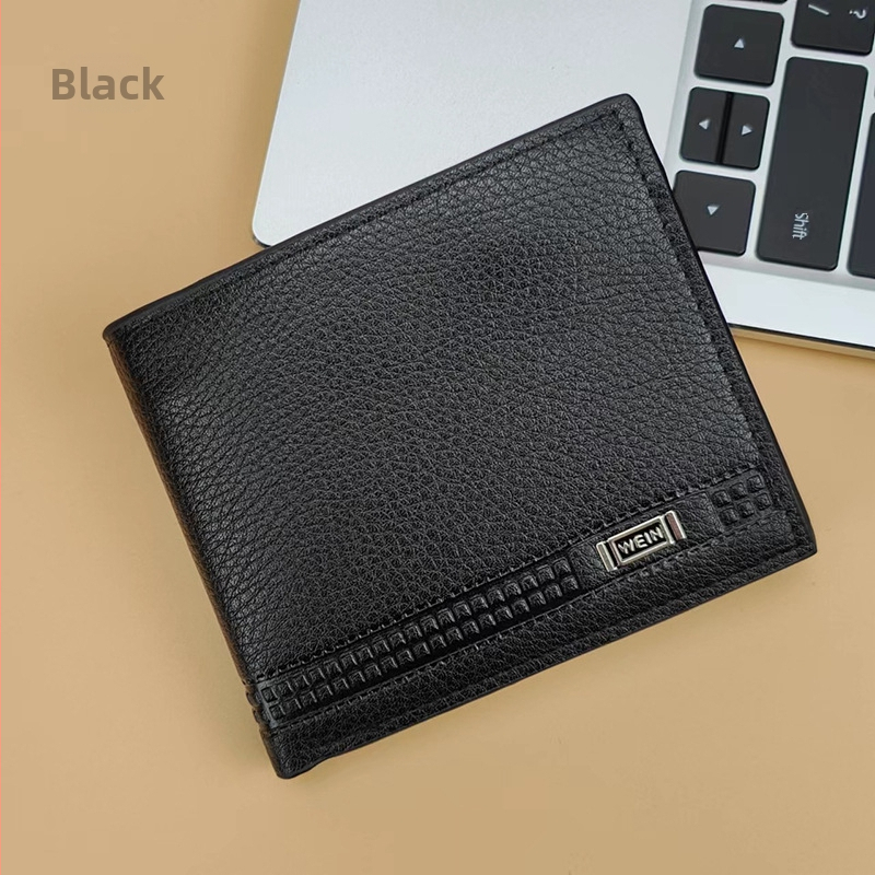 Мъжки портфейл с множество карти, голям капацитет, къс дизайн и клип за билети (PU leather, 2-fold, business commute, solid color, polyester lining)