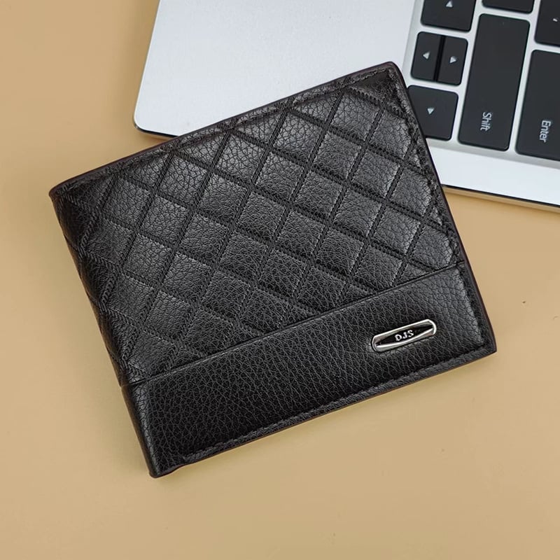 Мъжки портфейл с множество карти, голям капацитет, къс дизайн и клип за билети (PU leather, 2-fold, business commute, solid color, polyester lining)