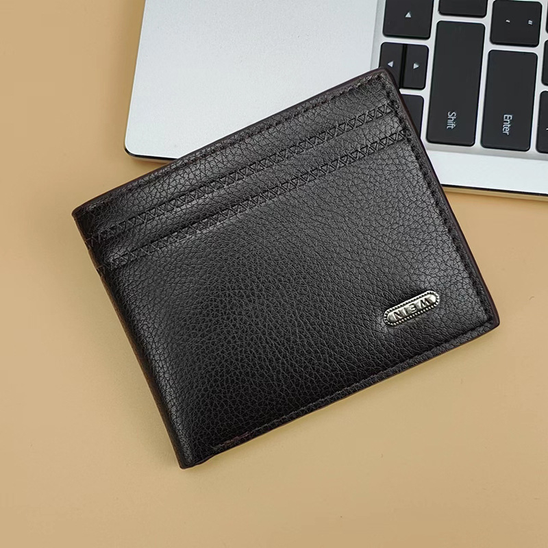 Мъжки портфейл с множество карти, голям капацитет, къс дизайн и клип за билети (PU leather, 2-fold, business commute, solid color, polyester lining)