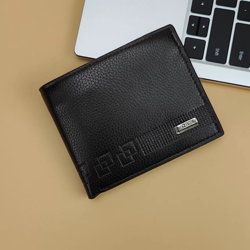 Мъжки портфейл с множество карти, голям капацитет, къс дизайн и клип за билети (PU leather, 2-fold, business commute, solid color, polyester lining)