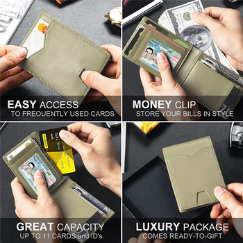 Мъжки портфейл с клип за банкноти - естествена кожа, кожа от първи слой, защита срещу кражба, мултикарти, персонализиране