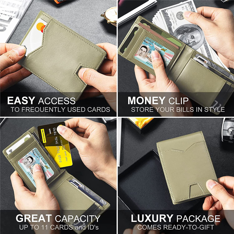 Мъжки портфейл с клип за банкноти - естествена кожа, кожа от първи слой, защита срещу кражба, мултикарти, персонализиране