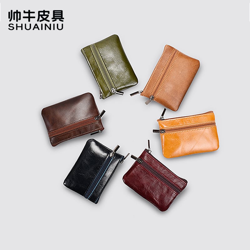 Mini pénztárca valódi bőrből, marhabőr első réteg, cipzáras zárás, poliészter bélés, vízálló, utcai stílus