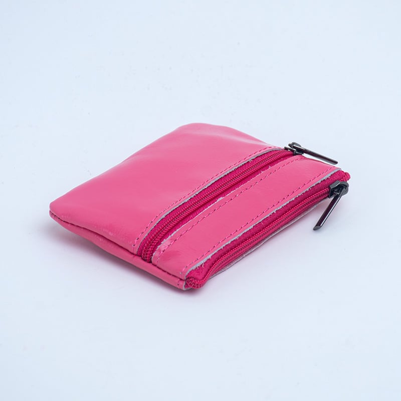 Mini pénztárca valódi bőrből, marhabőr első réteg, cipzáras zárás, poliészter bélés, vízálló, utcai stílus