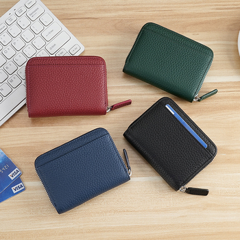 Δερμάτινη θήκη καρτών με φερμουάρ, 2-πτυχός σχεδιασμός, μονόχρωμη, αστικός μινιμαλισμός, διαπνοή και προστασία από κλοπή