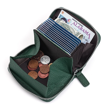 Δερμάτινη θήκη καρτών με φερμουάρ, 2-πτυχός σχεδιασμός, μονόχρωμη, αστικός μινιμαλισμός, διαπνοή και προστασία από κλοπή