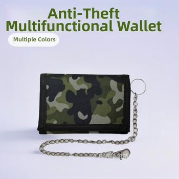 Портфейл против кражба, мултифункционален, с Velcro затваряне, хоризонтален къс дизайн, полиестер; банкнот клип, прозорец за ID, отделения за карти и джоб с цип.