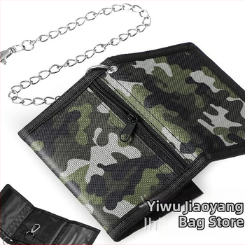 Портфейл против кражба, мултифункционален, с Velcro затваряне, хоризонтален къс дизайн, полиестер; банкнот клип, прозорец за ID, отделения за карти и джоб с цип.