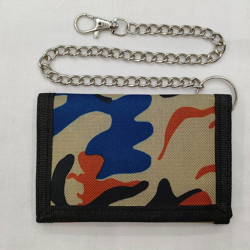 Портфейл против кражба, мултифункционален, с Velcro затваряне, хоризонтален къс дизайн, полиестер; банкнот клип, прозорец за ID, отделения за карти и джоб с цип.