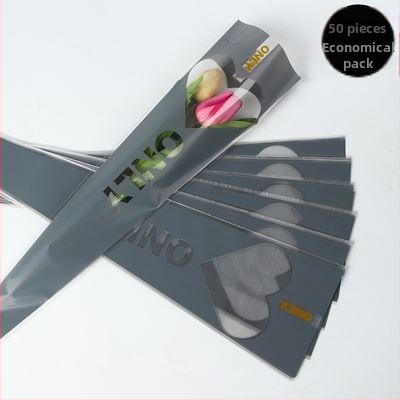 OPP maišelis vienai rožei puokštės įvyniojimui, širdies lango dizainas, tolerancija 5%