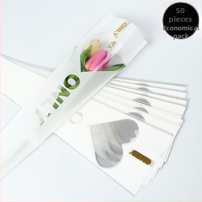 OPP maišelis vienai rožei puokštės įvyniojimui, širdies lango dizainas, tolerancija 5%