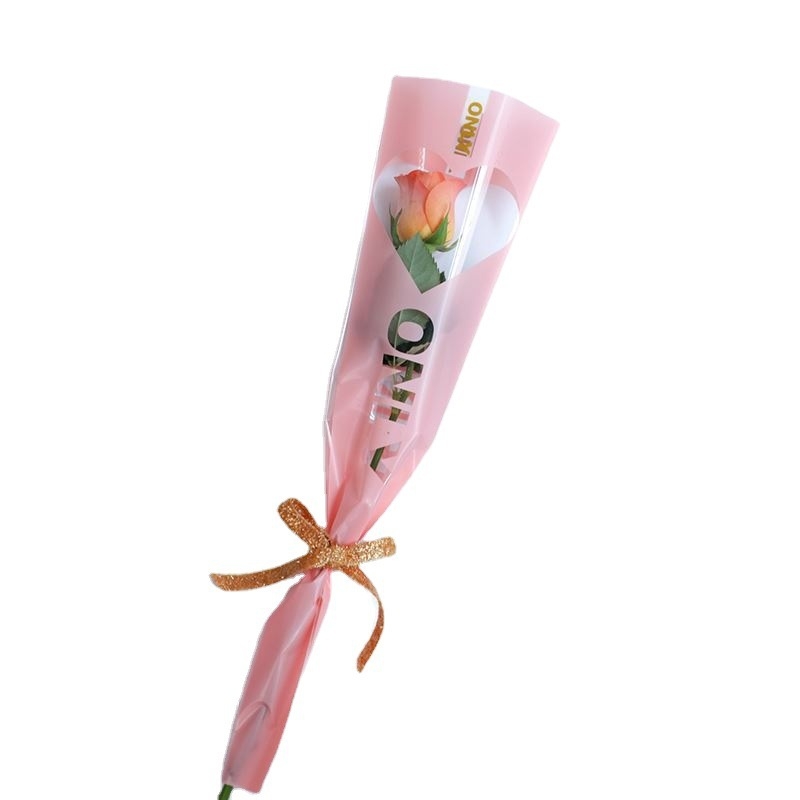 OPP maišelis vienai rožei puokštės įvyniojimui, širdies lango dizainas, tolerancija 5%